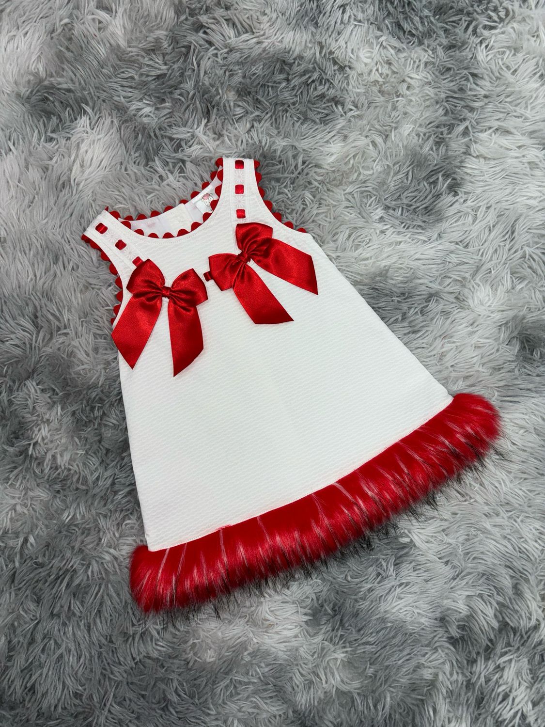 Red Fur Trim Waffle Dress