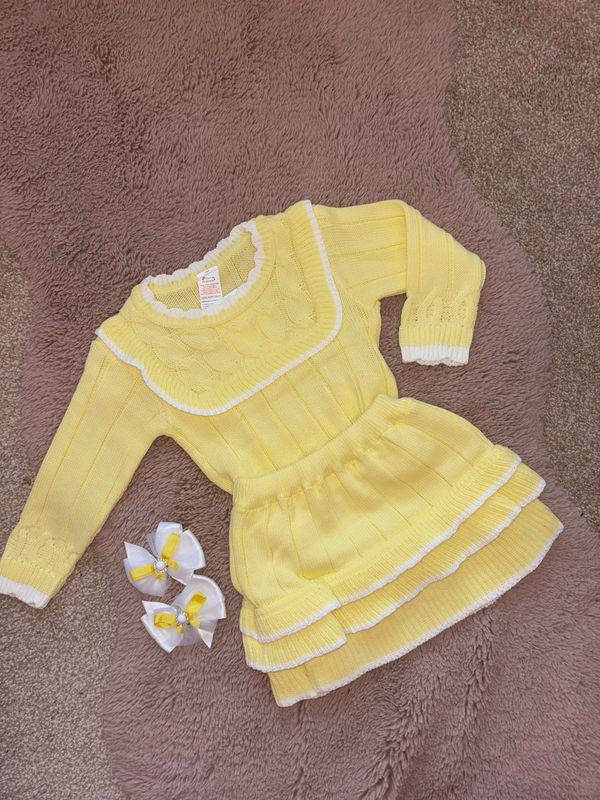 Lemon Frilly Trim Skirt And Jumper Set
