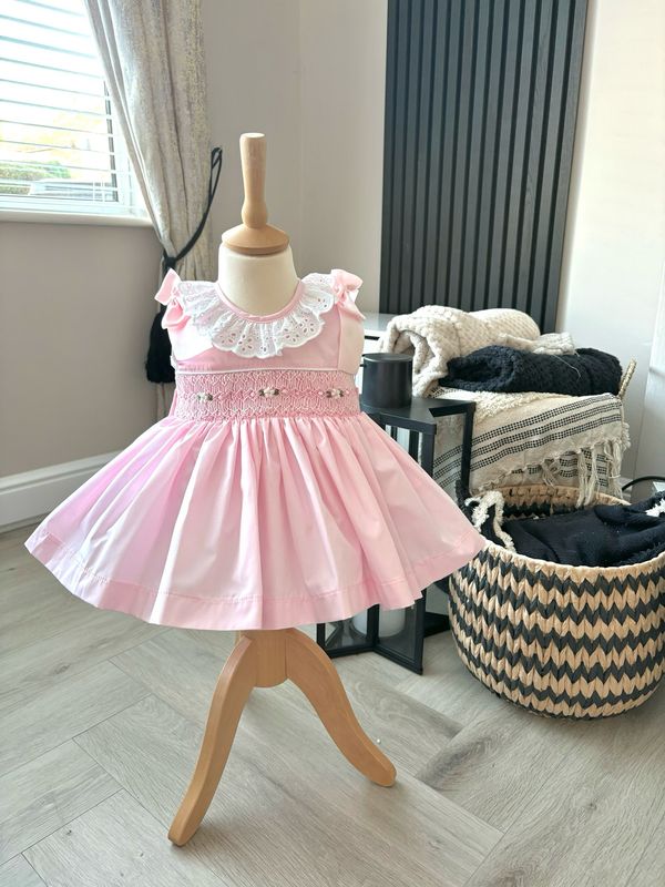 Smocked Double Shoulder Bow Dress And Bloomer