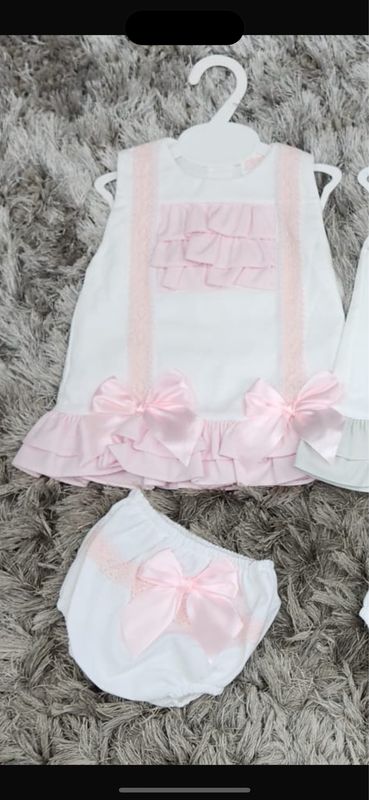 Pink and White Ruffle Bow Dress And Bloomers