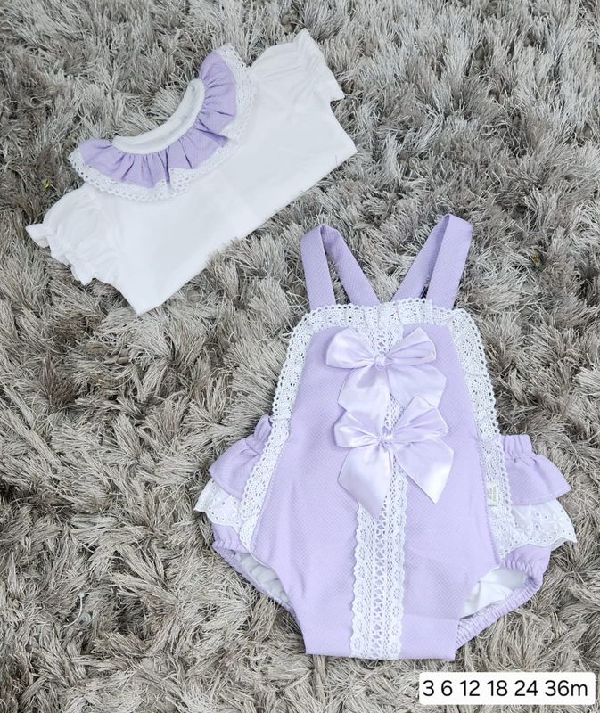 Lilac Double Bow Romper And Shirt