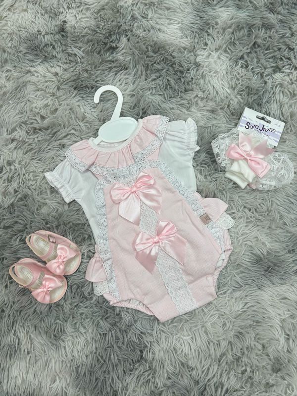 Pink Double Bow Romper And Shirt