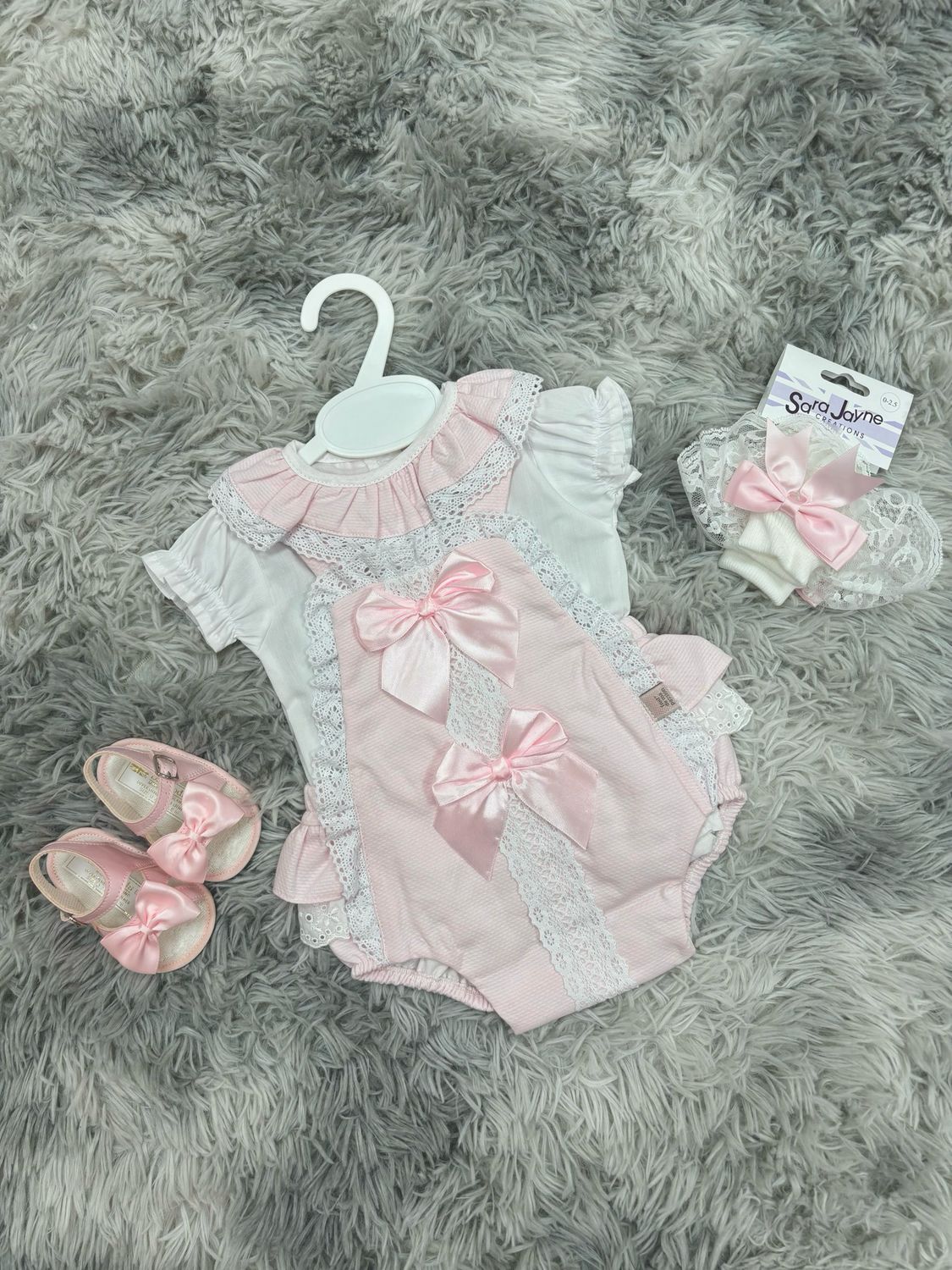 Pink Double Bow Romper And Shirt