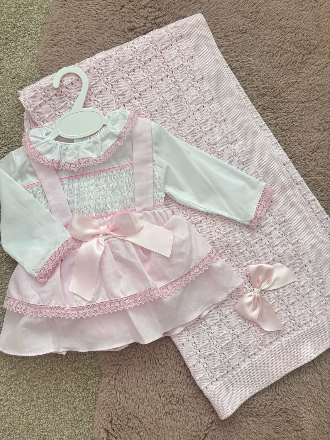 Pink Smocked Bow Jam Pant And Shirt