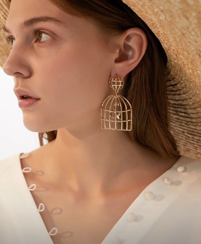 Golden bird cage earrings