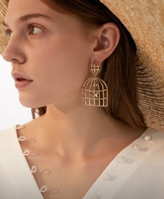 Golden bird cage earrings