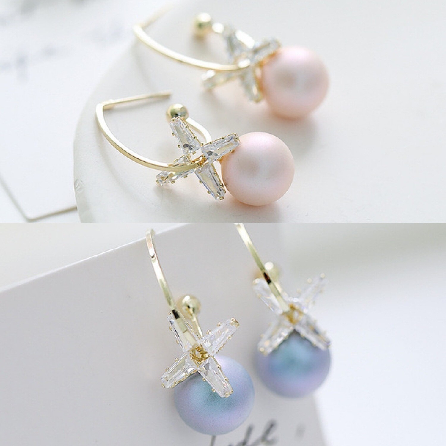 Fancy shinny pearl earrings （ Cross Style )