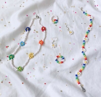 rainbow beaded daisy set