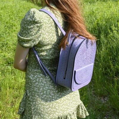FAЇNA Paeonia - Handcrafted Embossed Genuine Leather Backpack / Handbag