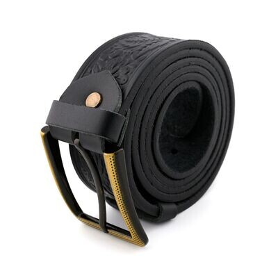 FAЇNA Prestige - Flower Black | Handcrafted Embossed Genuine Leather Belt