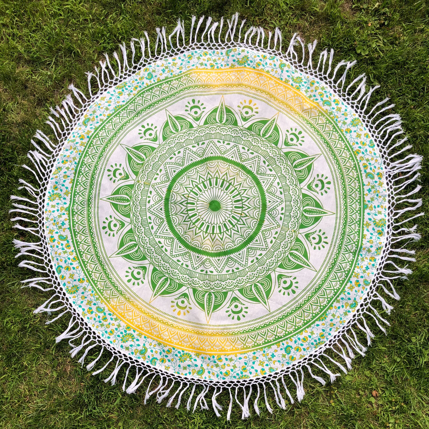 Green, Gold And White Mandala Tapestry