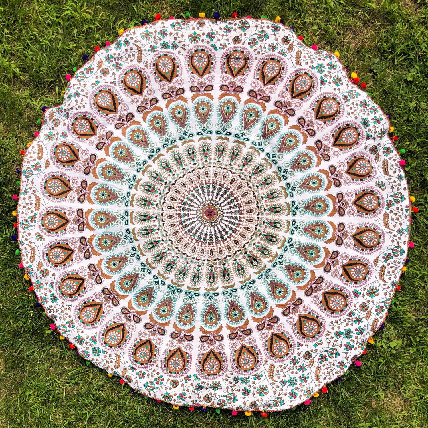 Turquoise, Brown, and Magenta Mandala Tapestry