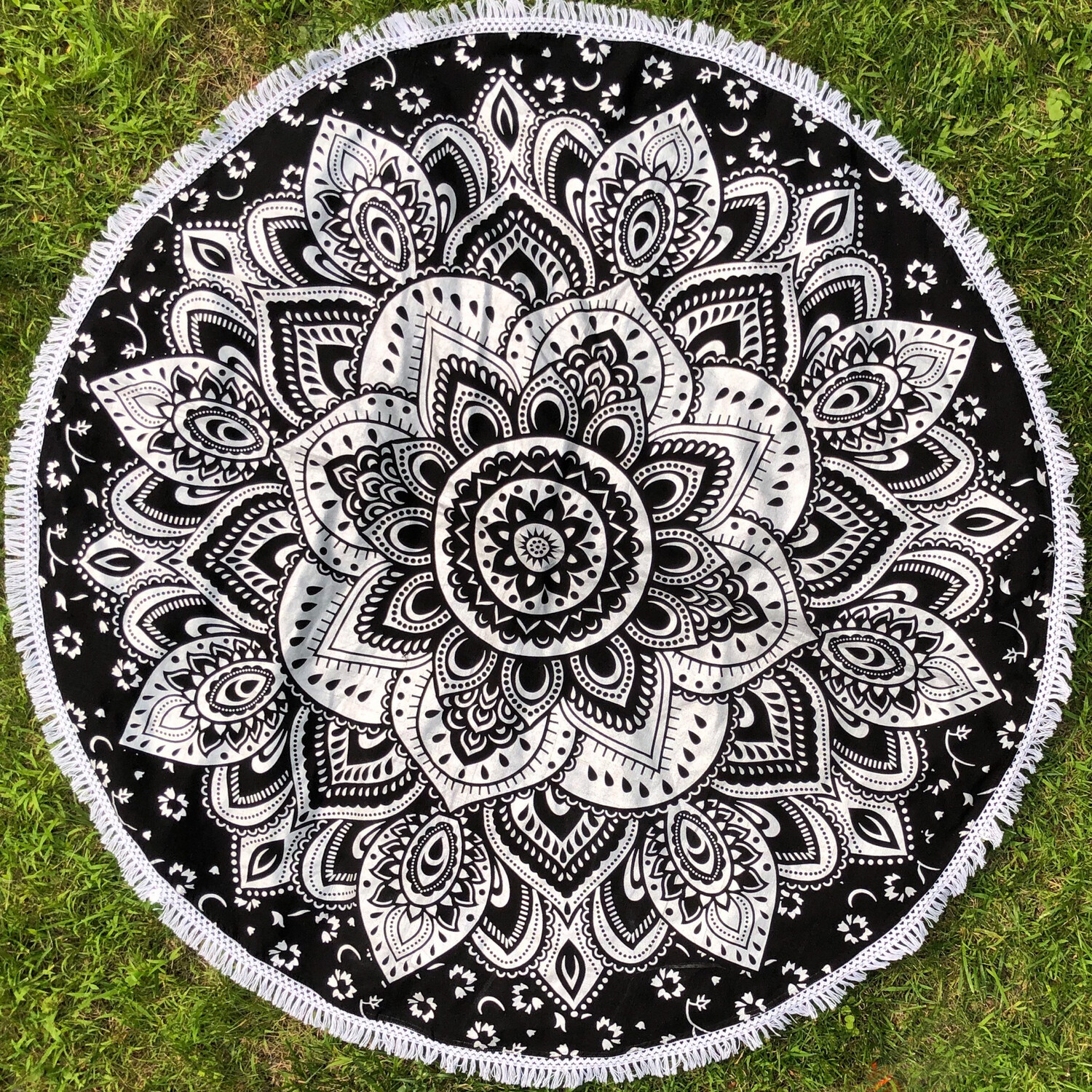 Black And Metallic Silver Mandala Tapestry