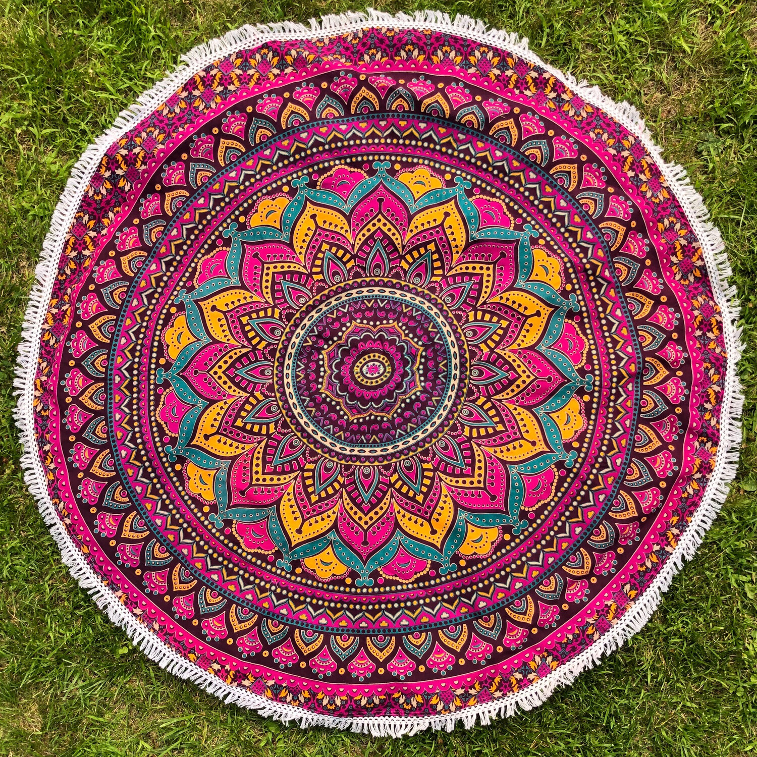 Magenta, Orange, and Teal Lotus Mandala Tapestry