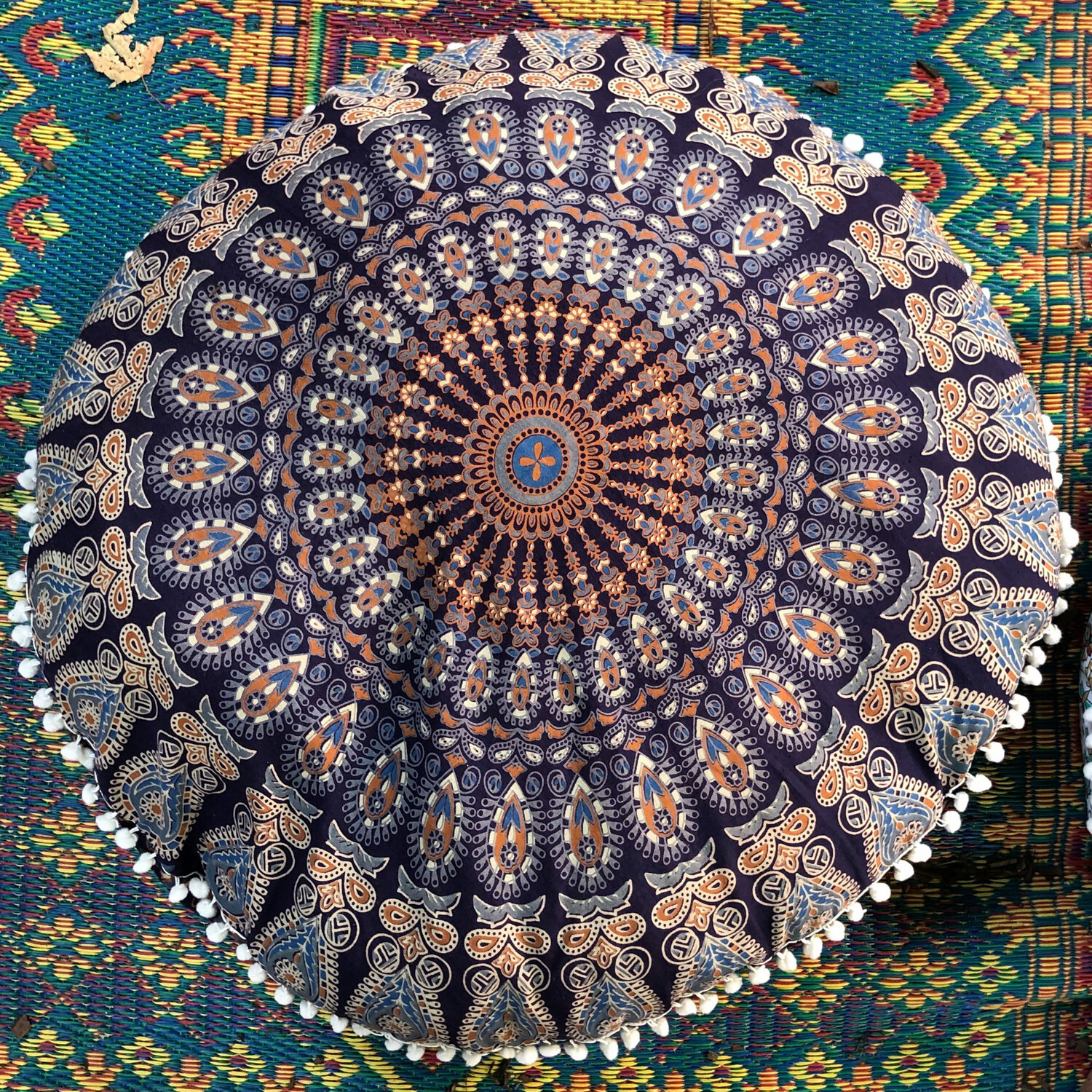  Mandala Meditation Pillow Cover:  Deep Blue, Brown, and Tan 