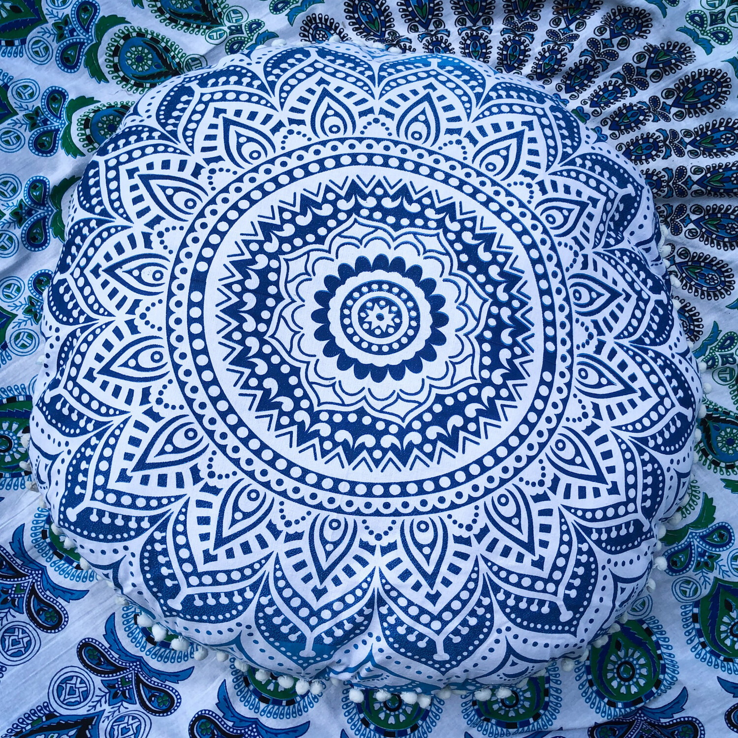 Dark Blue Mandala Floor Cushion Cover