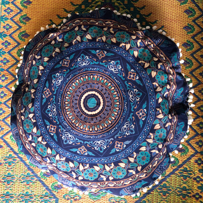  Mandala Meditation Pillow Cover:  Blue Floral and Animal Design 