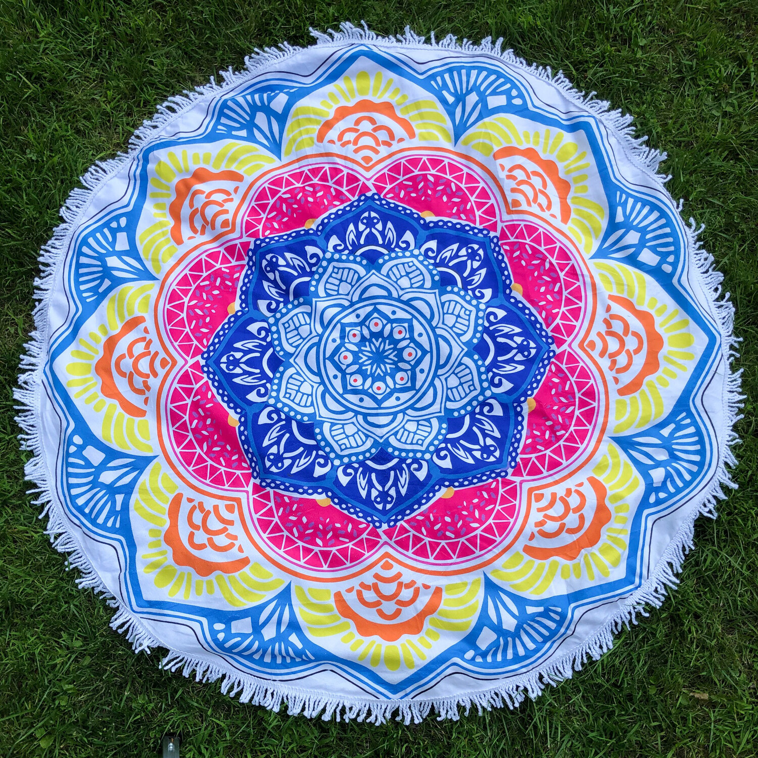  Large Round Printed Beach Towel Blanket With Rainbow Mandala Pattern 