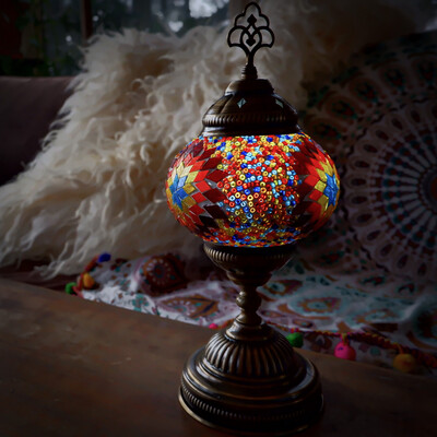 Turkish Lamp with Hand-Made Glass Mosaic Shade: Warm Starburst Pattern