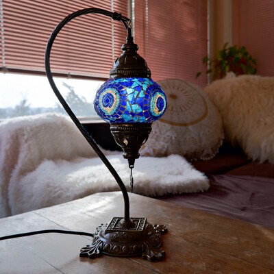 Swan Neck Turkish Lamp with Blue Globe