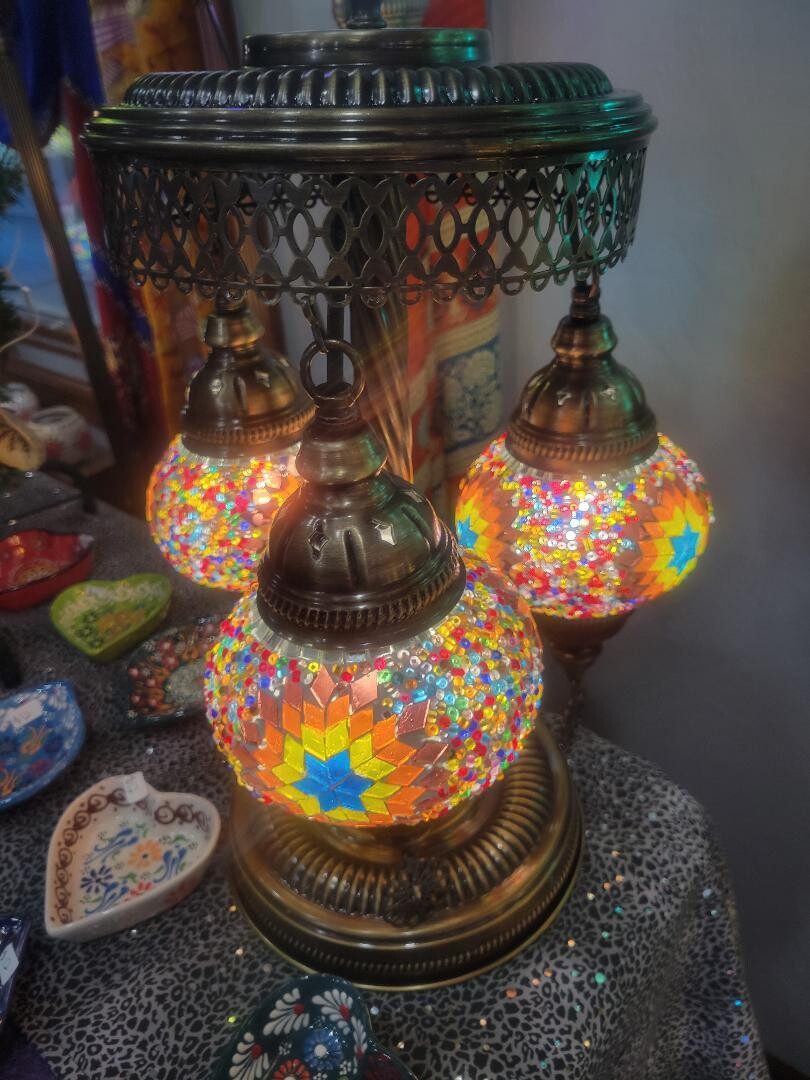 Turkish 3 tiered Lamp: Warm Starburst Pattern