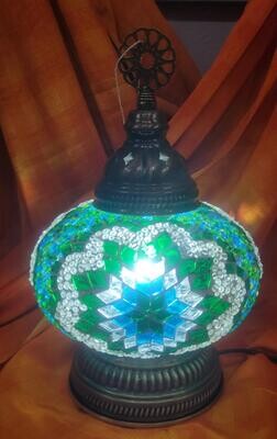 Turkish Lamp Large Globe Green & Blue Star Pattern