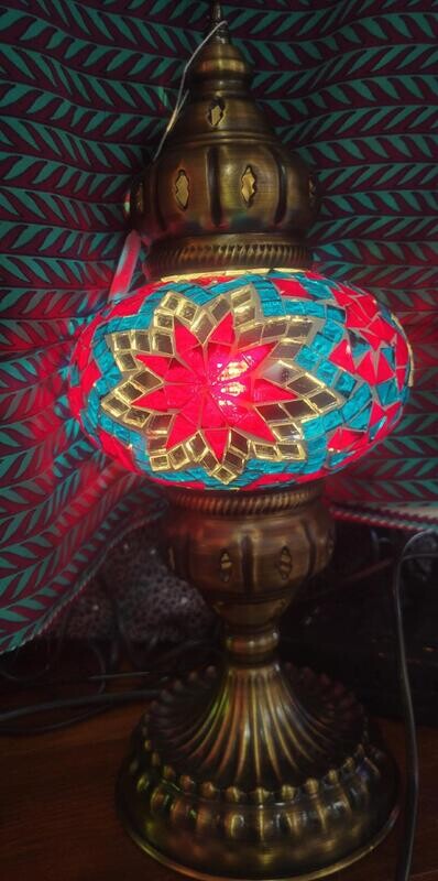 Turkish Lamp 9 Pointed Star Red & Blue- Large Base