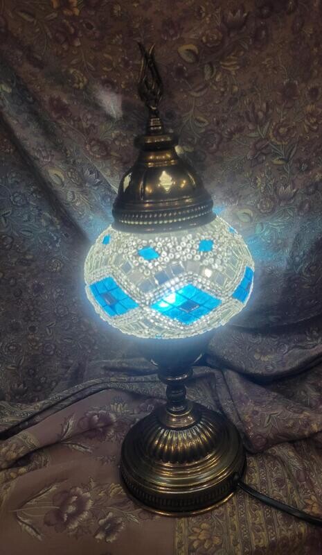 Turkish Lamp with Teal Diamond Pattern