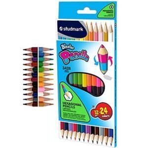 Crayones De Madera Doble Punta De 12 Colores Studmark St-3429
