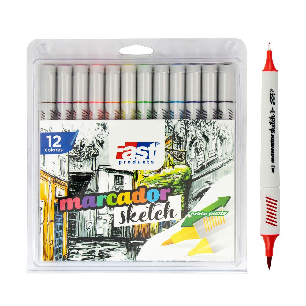 Marcadores Fast Sketch 12 Colores Doble Punta