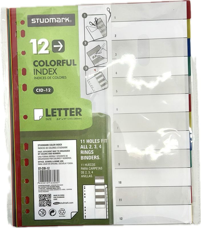 Separadores 12 Pestanas Carta Plastico
