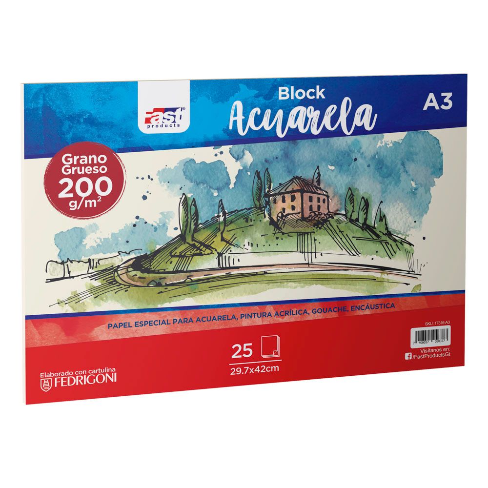 Block Acuarela Fast A3 25 Hojas Grano Grueso