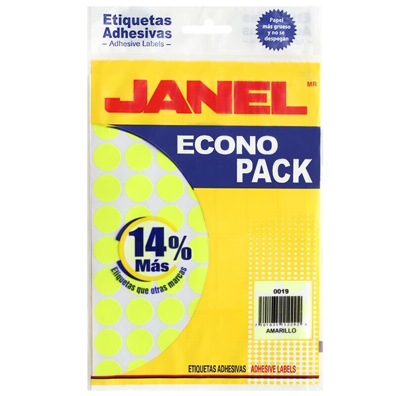 Etiquetas Adhesivas Janel Circulo 19Mm 560Unidades, Colores Disponibles: AMARILLO