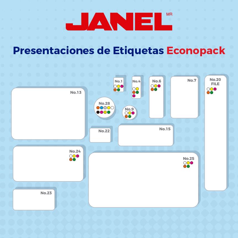 Etiquetas Adhesivas Janel Rectangulares Blancas (19-50,13-38 y 13-19cm)