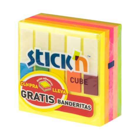 Block Notas Stickn 3*3*400h Neon Cubo con Banderitas