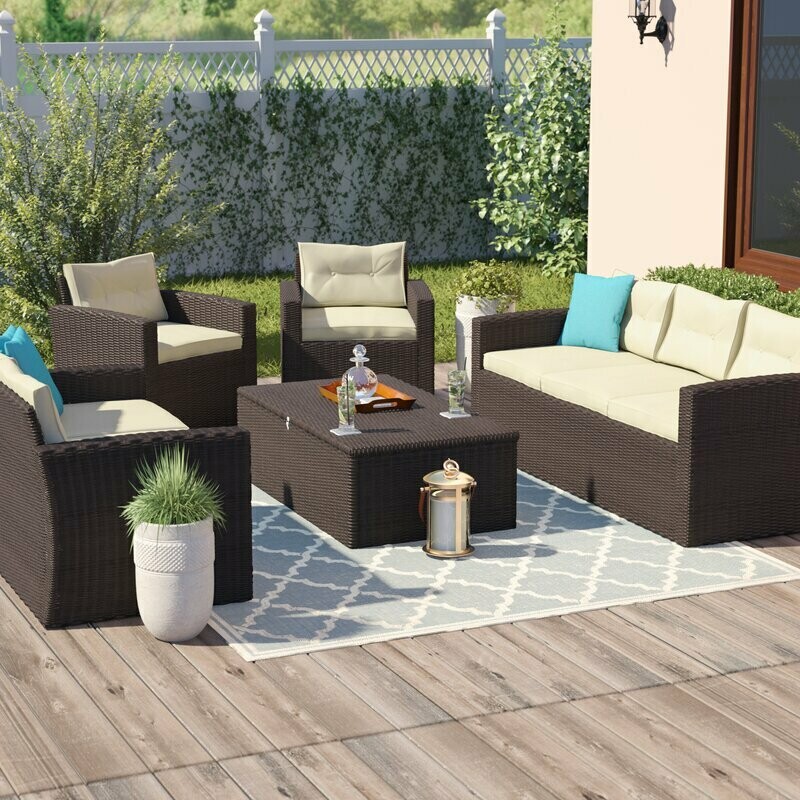 Arlington 5 Piece Rattan Sofa Seating Group With Cushions