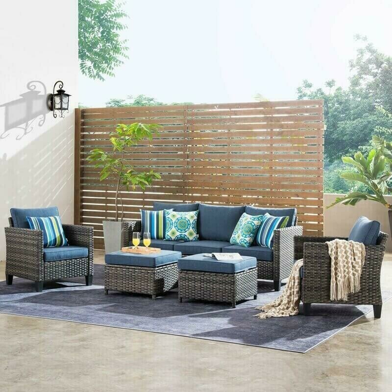 Karma 5 Piece Rattan Sectional Seating Group With Cushions