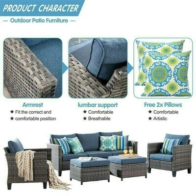 Karma 5 Piece Rattan Sectional Seating Group With Cushions