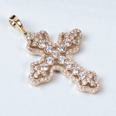 14k Yellow Gold 1.53 Ct Pointer Cross Pendant