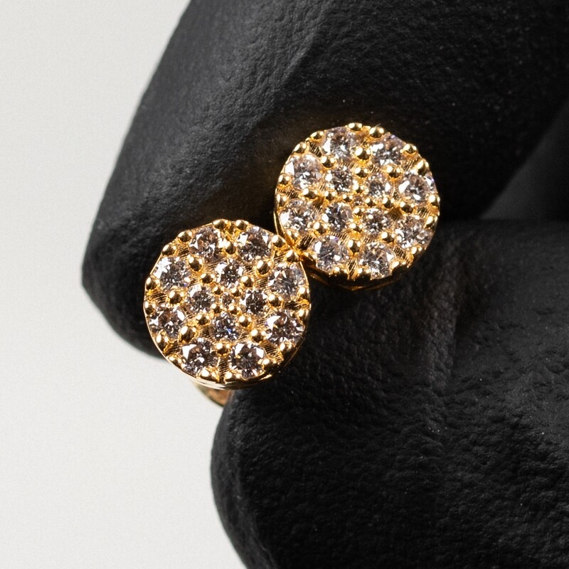 14K Yellow Gold Round Cluster 0.37Ct Diamond Earrings