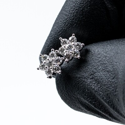 14K White Gold Small Star Cluster Stud Earrings