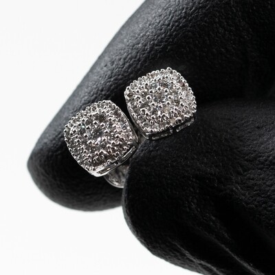 Mens White Gold Mini Square 0.38Ct Diamond Earrings