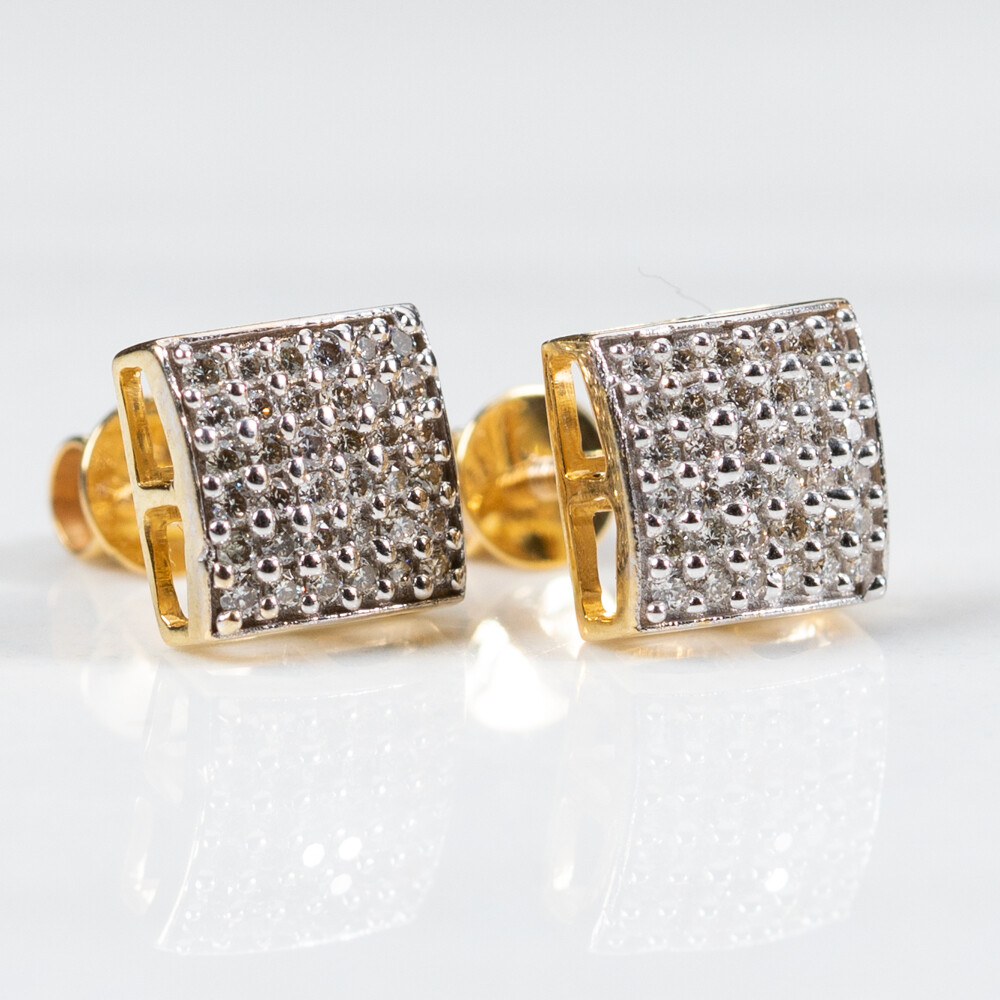 10K Gold Square 0.28Ct  Diamond Stud Earrings