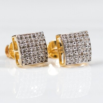 10K Gold Square 0.28Ct  Diamond Stud Earrings
