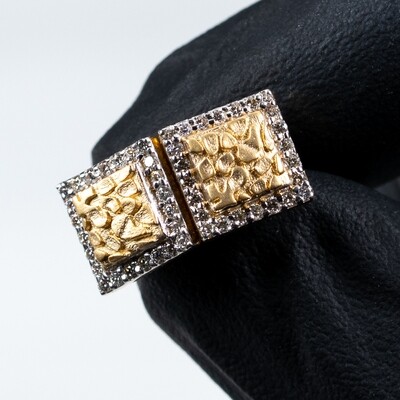 14K Gold Square 0.28Ct Diamond Nugget Earrings
