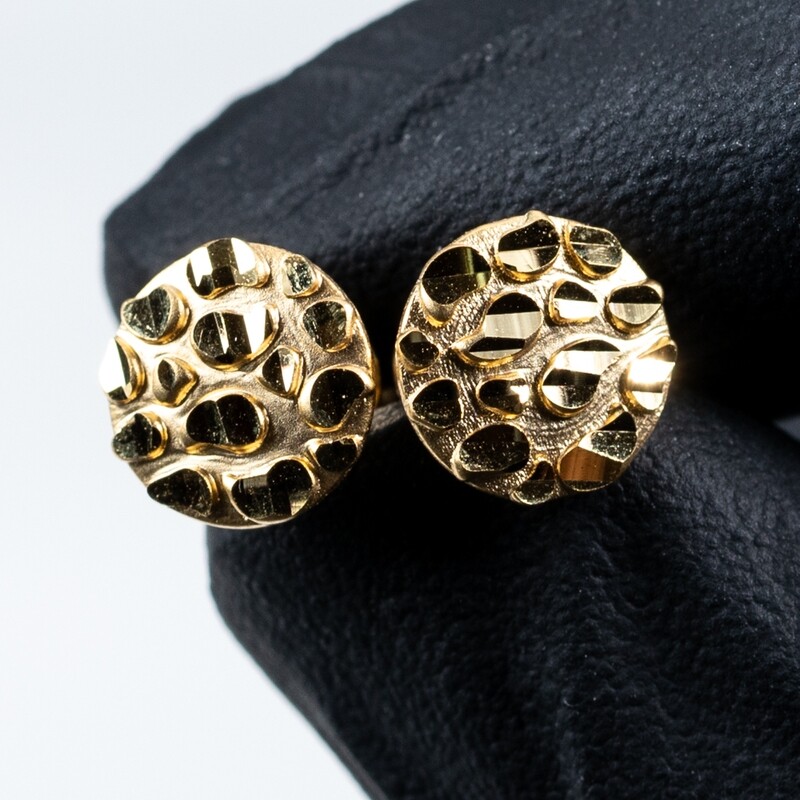 Men's 10K Solid Gold Round Nugget Stud Earrings