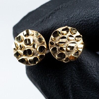 Men&#39;s 10K Solid Gold Round Nugget Stud Earrings