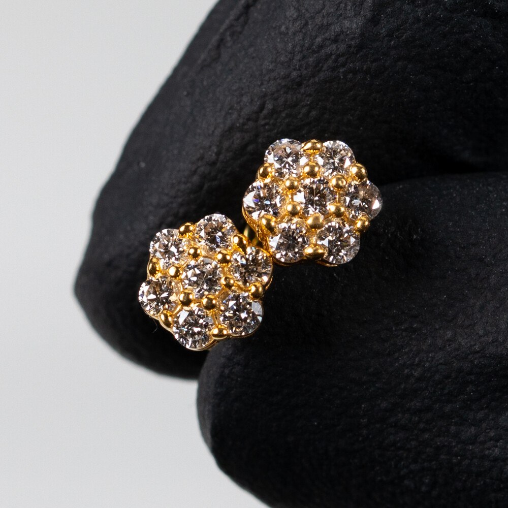 10K Gold Flower Cluster 0.49Ct  Diamond Stud Earrings