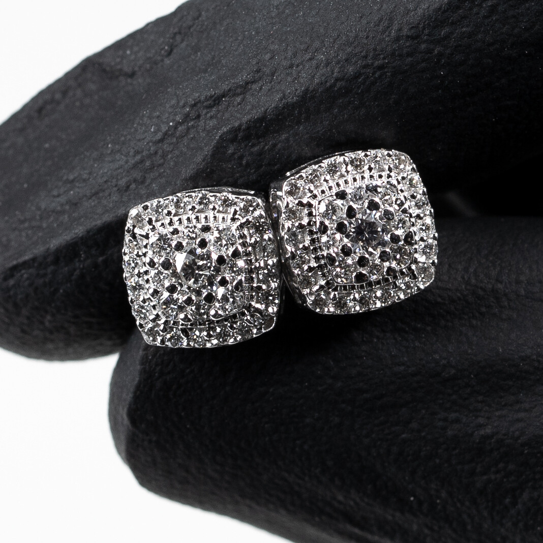 White Gold Square 0.48 Ct Natural Diamond Stud Earrings