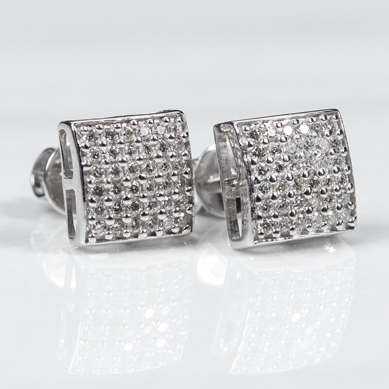 10K White Gold Square 0.28Ct Diamond Earrings